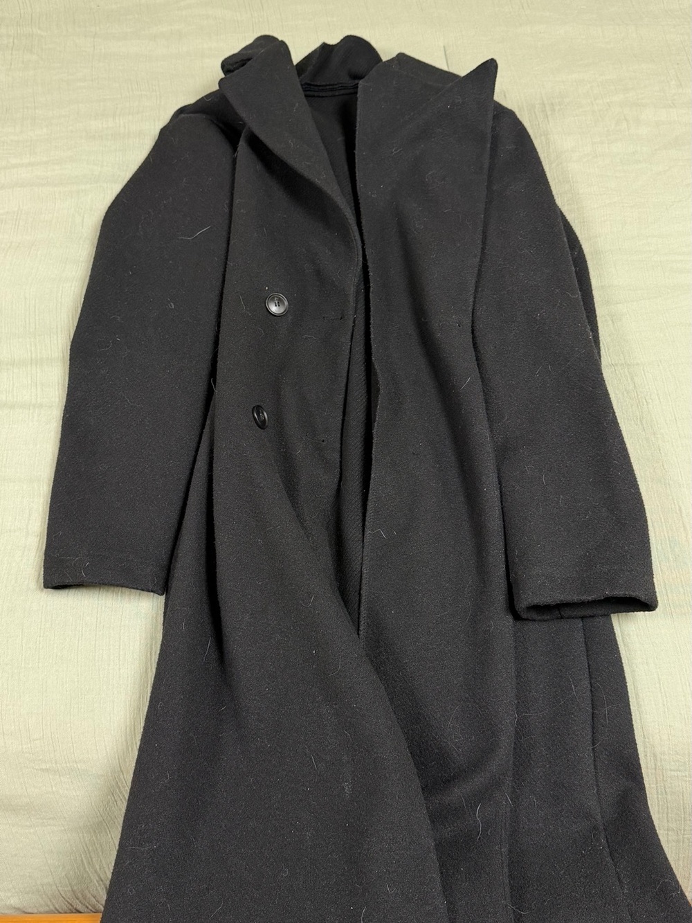 Black Wool Overcoat - Classic Single-Breasted Jacket